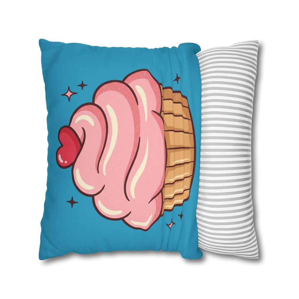 Pink Cupcake SpunPolyester Square Pillowcase- Turquoise