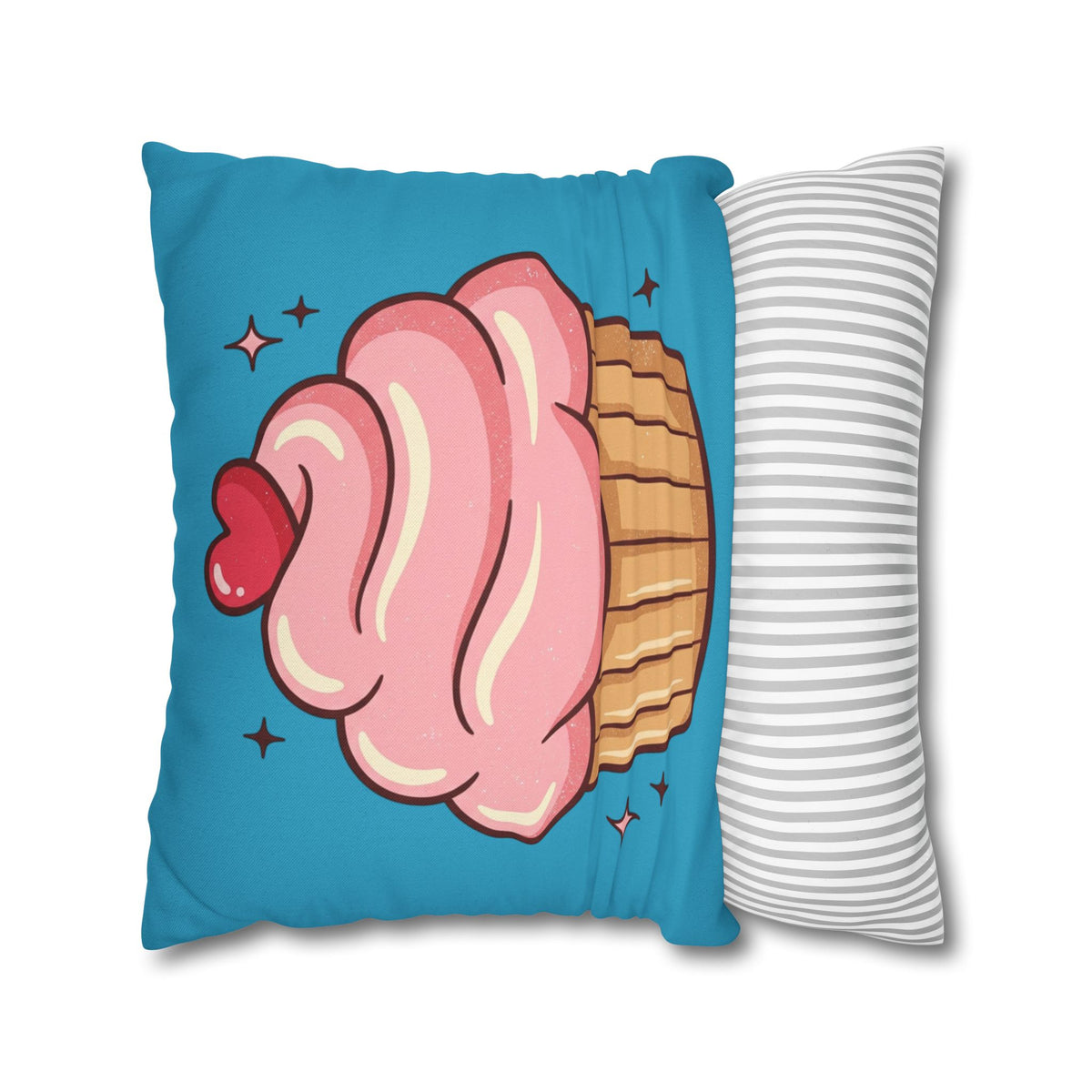Pink Cupcake SpunPolyester Square Pillowcase- Turquoise