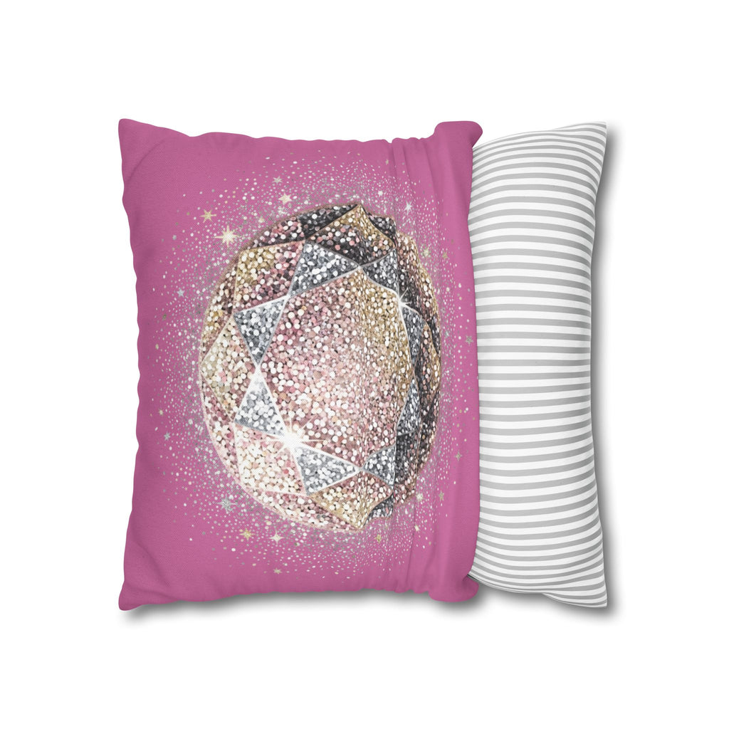 Glittery Light Pink Spun Polyester Square Pillowcase