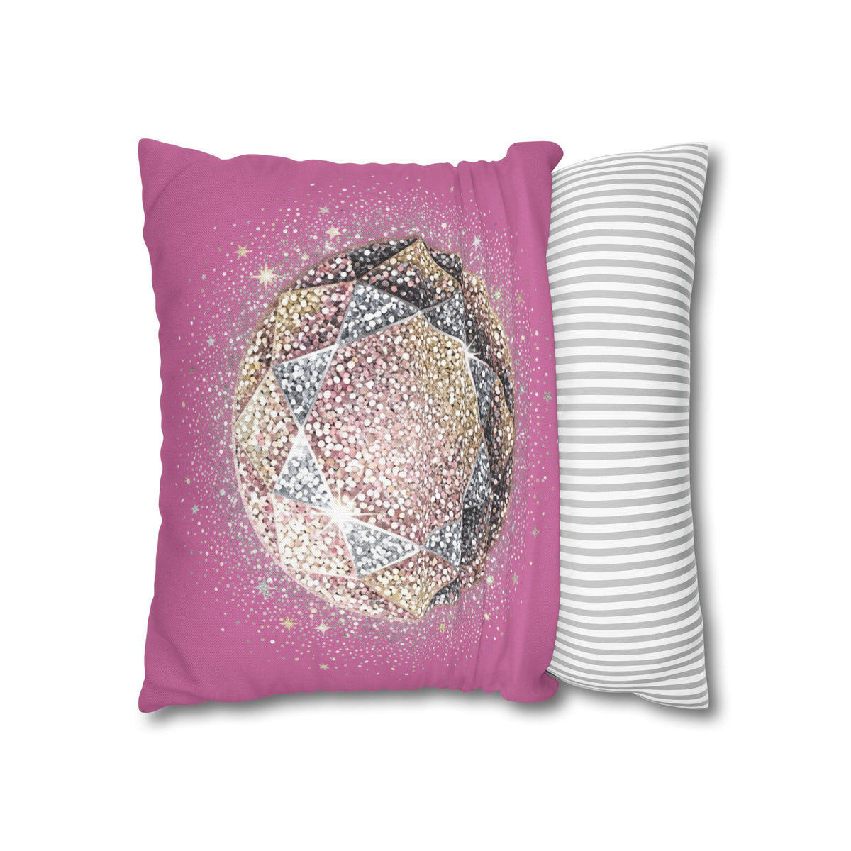 Glittery Light Pink Spun Polyester Square Pillowcase