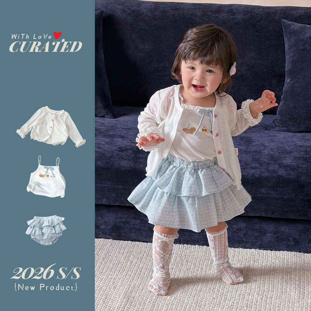 Cute Cartoon Strap Ruffle Bloomers Dress Set for Girls Kids Clothing, Summer Outfit Two-Piece Set