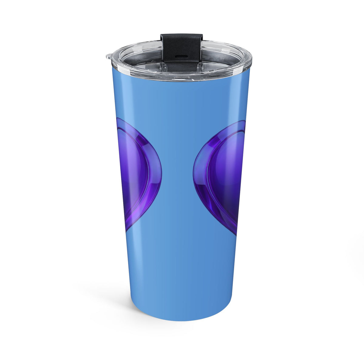 20oz Tumbler with Blue & Purple Heart Design — Cute Travel Cup- Light Blue
