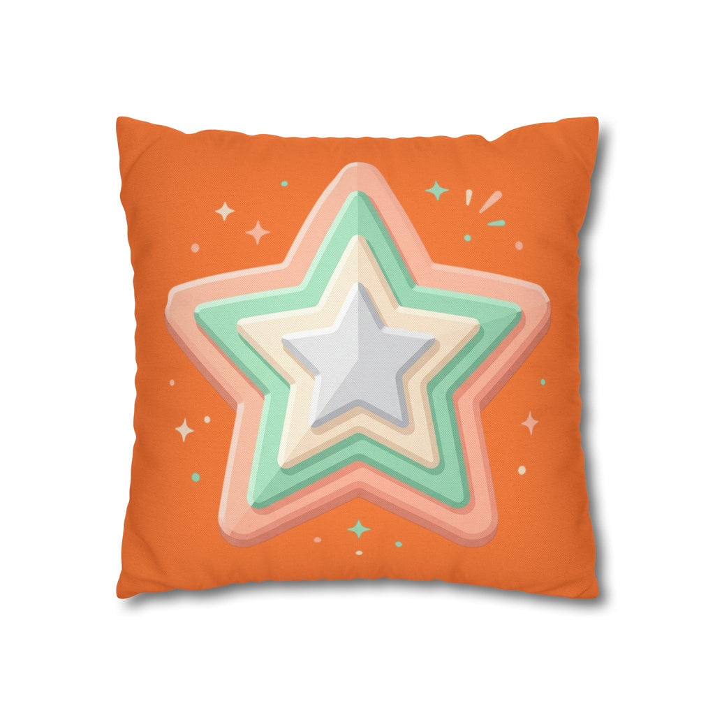 Star Shape Orange Spun Polyester Square Pillowcase
