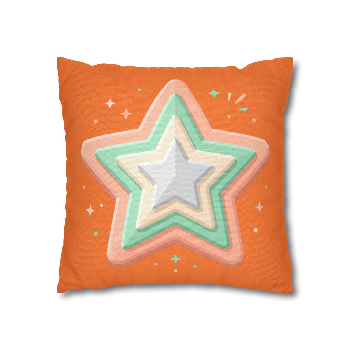 Star Shape Orange Spun Polyester Square Pillowcase