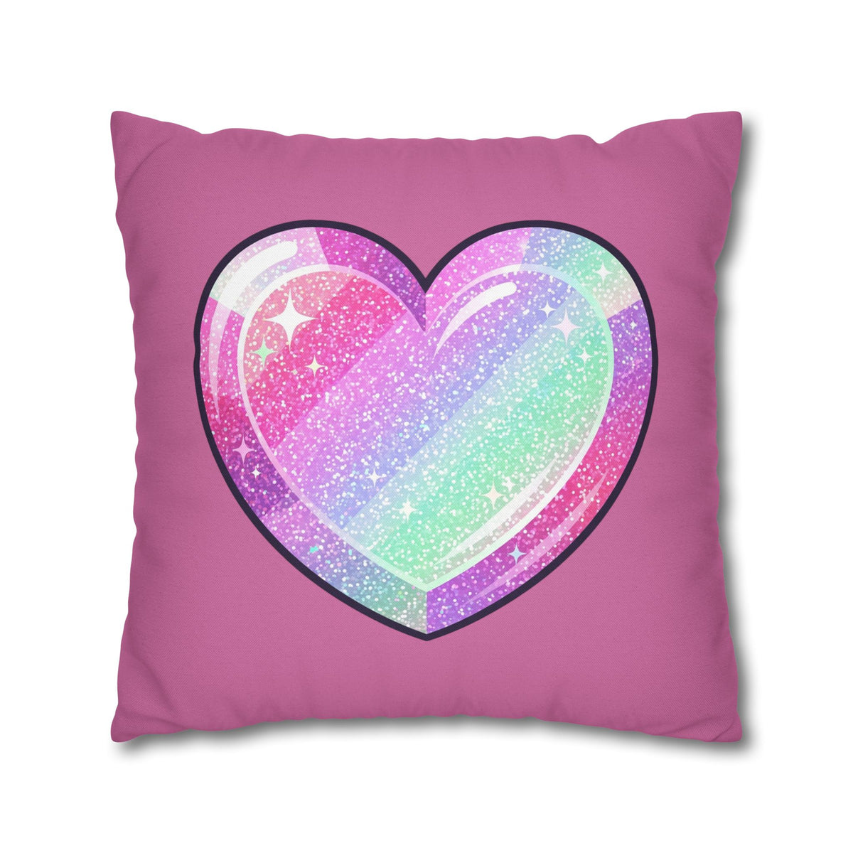 Pastel Glitter Heart Pillowcase Spun Polyester Square Pillowcase- Light Pink