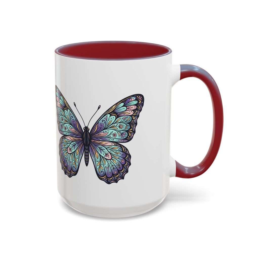 Butterfly Accent Coffee Mug — Teal Mandala Wing Design (11/15oz)