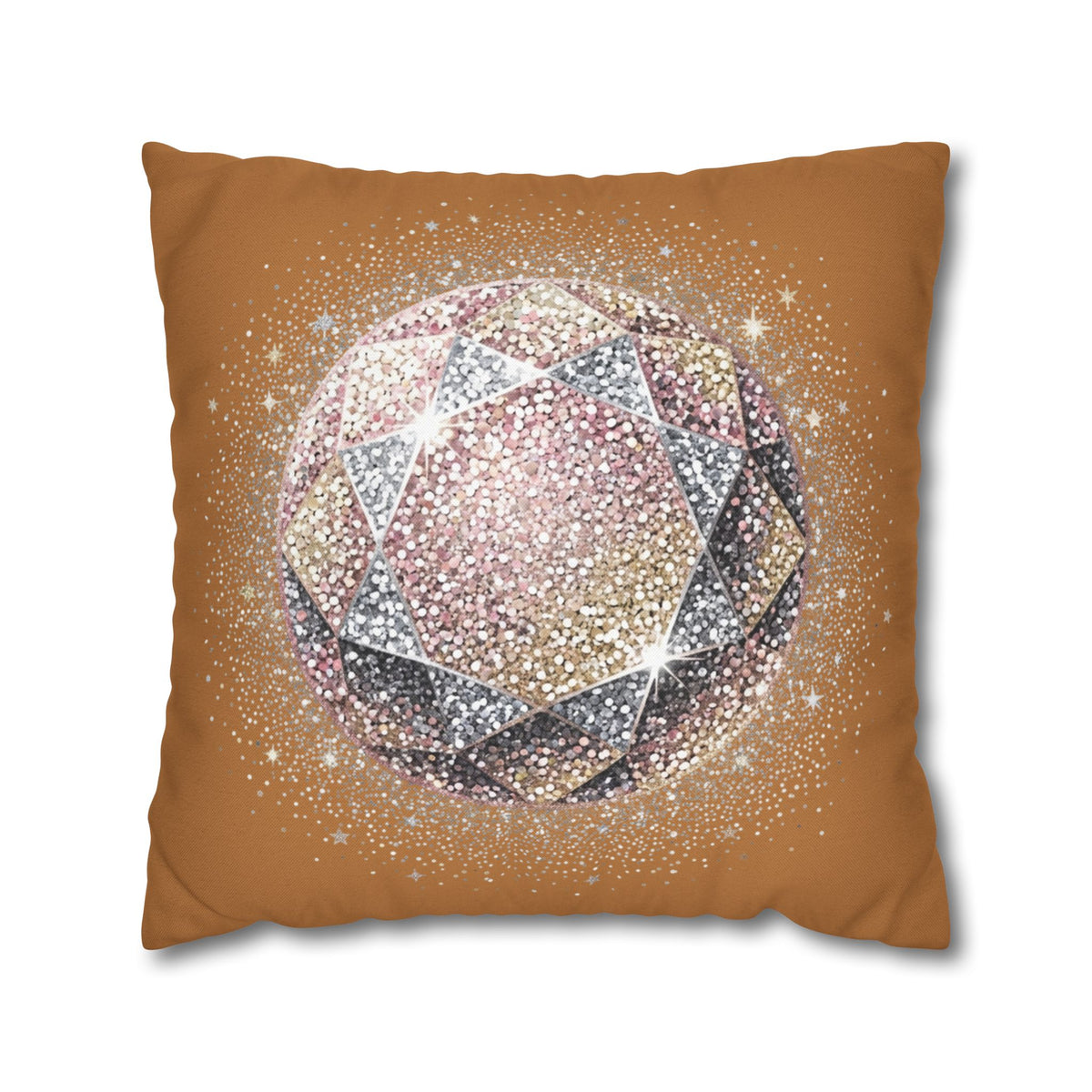 Glittery Light Brown Spun Polyester Square Pillowcase