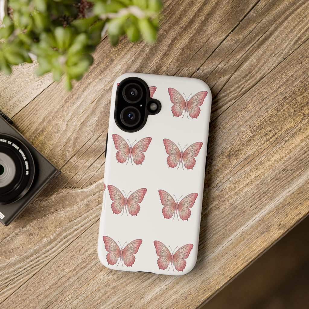 Pink Butterfly Tough Phone Case — Floral Pattern Protective Cover