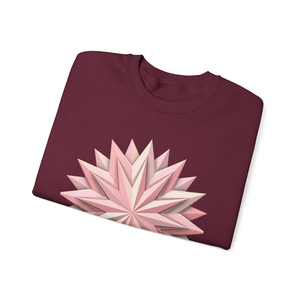 Starburst Polygon Crewneck Sweatshirt — Pink Geometric Floral Graphic