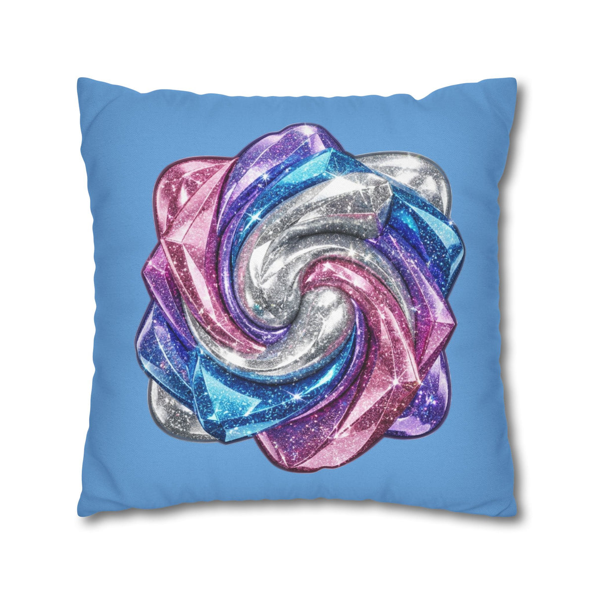 3D Glitter Design Light Blue Spun Polyester Square Pillowcase