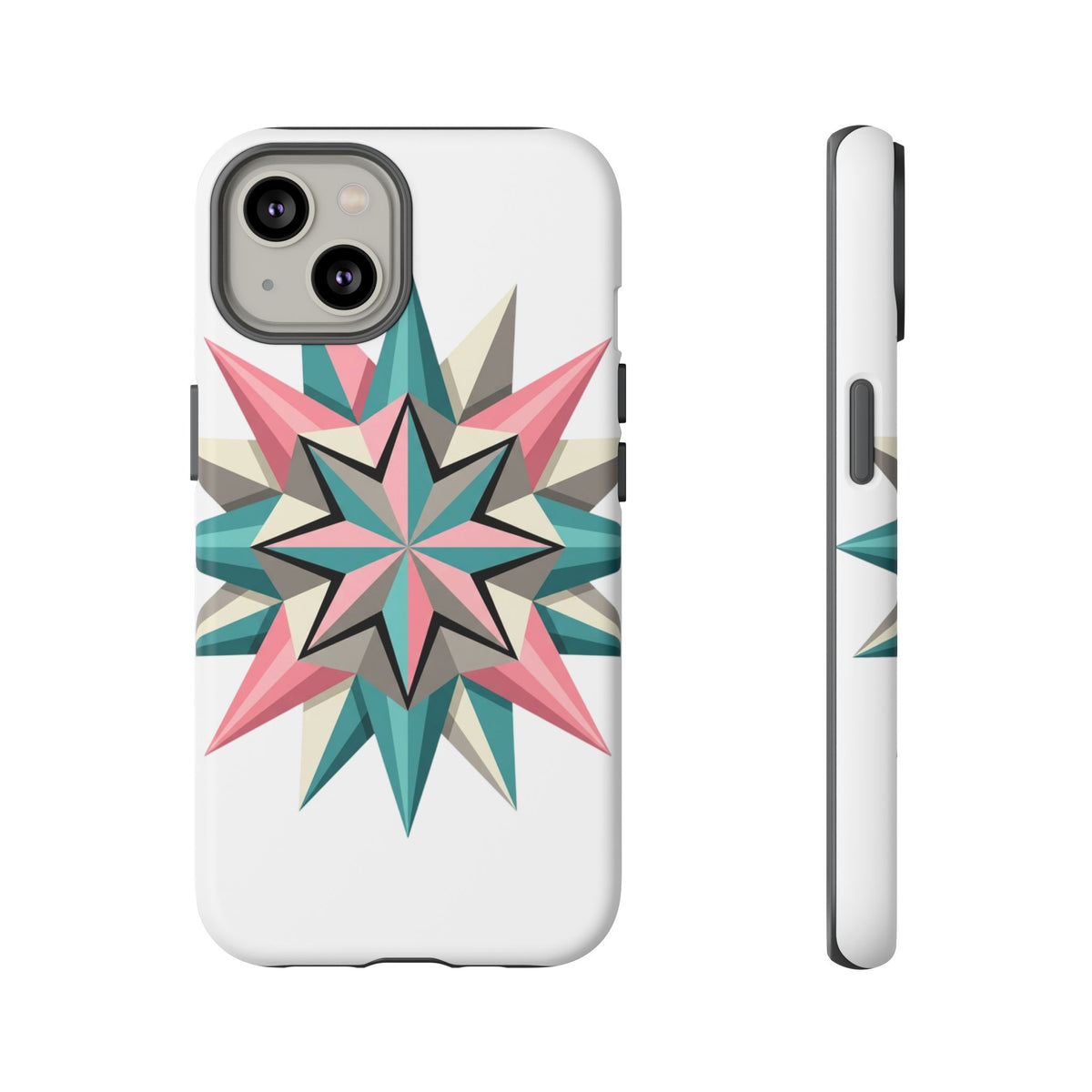 Geometric Star Tough Phone Case – Pink Teal Compass Design
