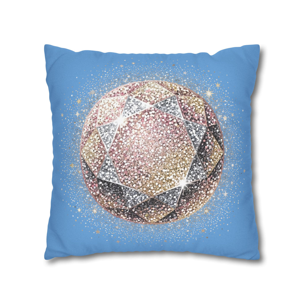 Glittery Light Blue Spun Polyester Square Pillowcase