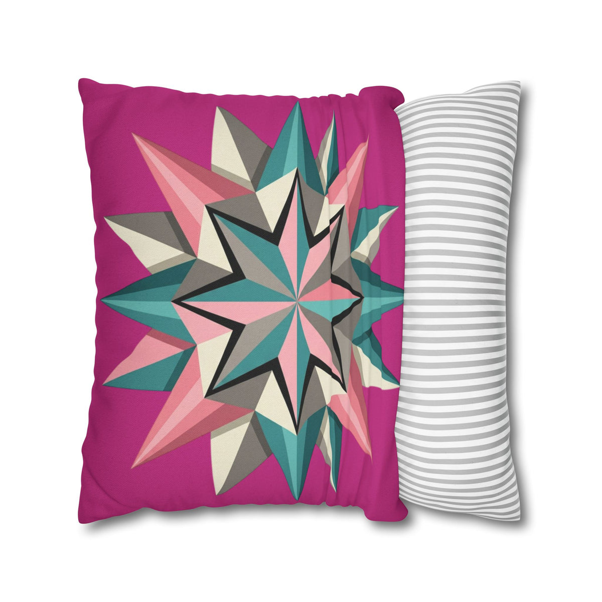 Geometric Starburst Throw Pillowcase — Pink Teal Modern Decorative Cushion Cover