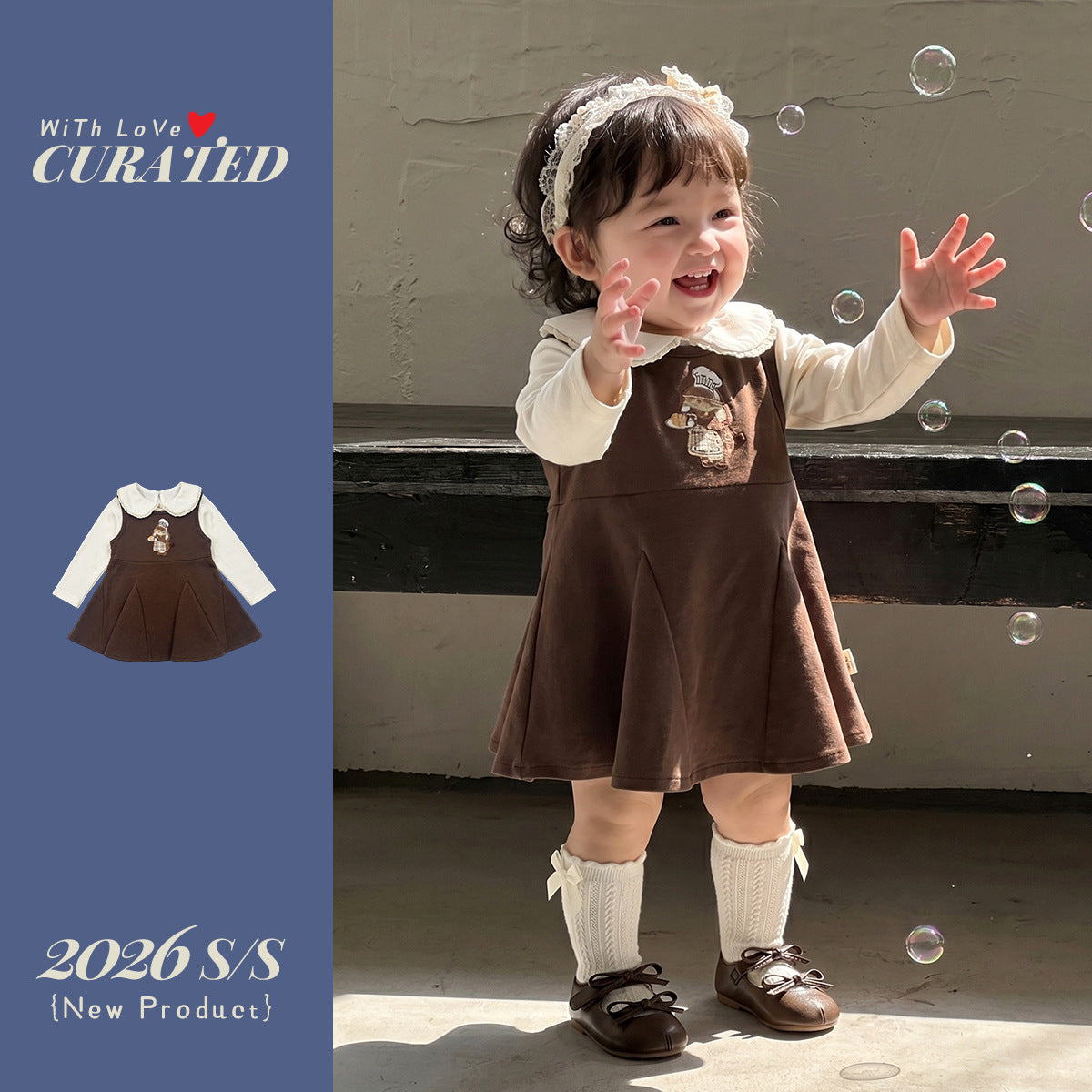 Bear Embroidery Overalls Dress Two-Piece Set  Clothing Outfit