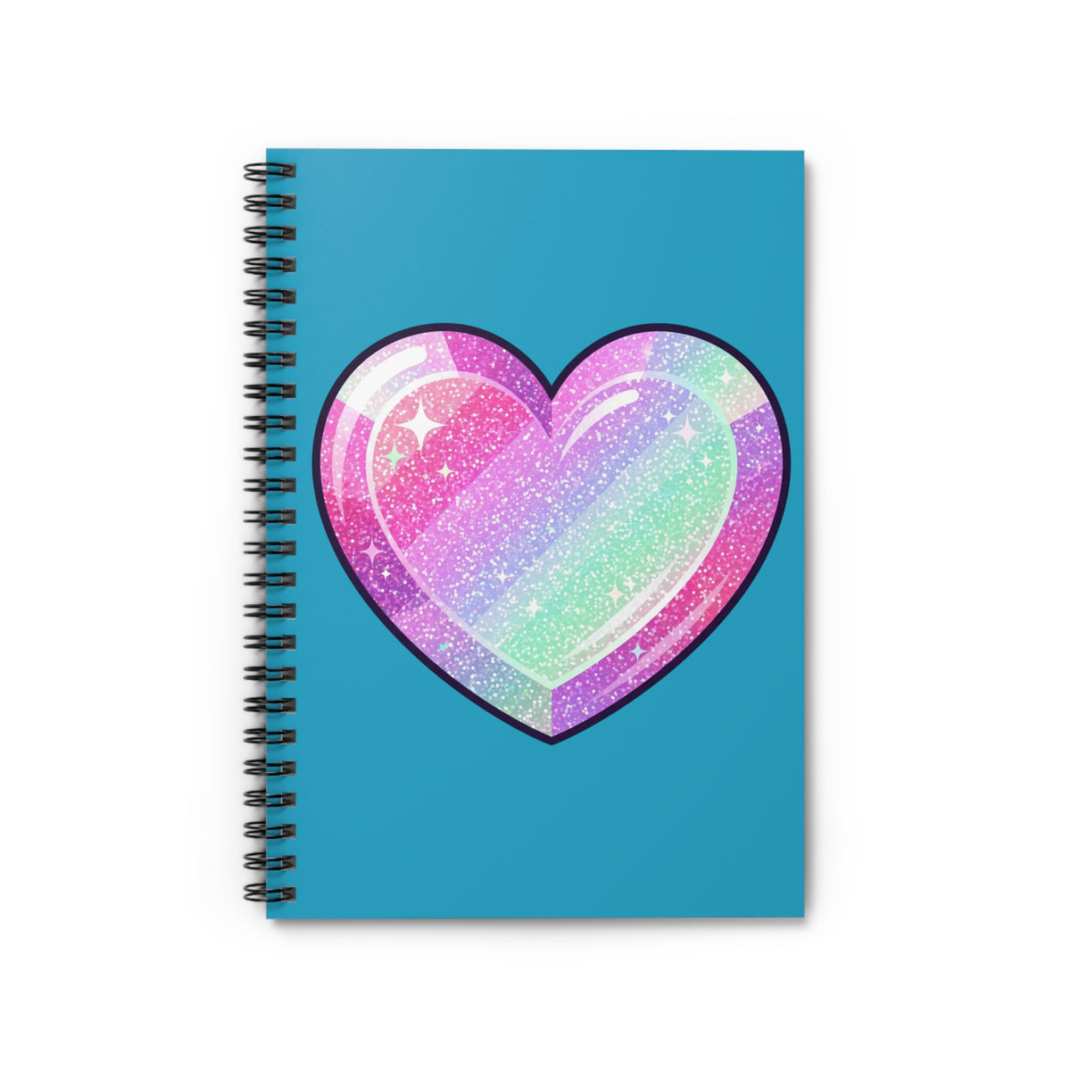 Glitter Rainbow Heart Spiral Notebook — Ruled Journal for Kids & Teens- Turquoise