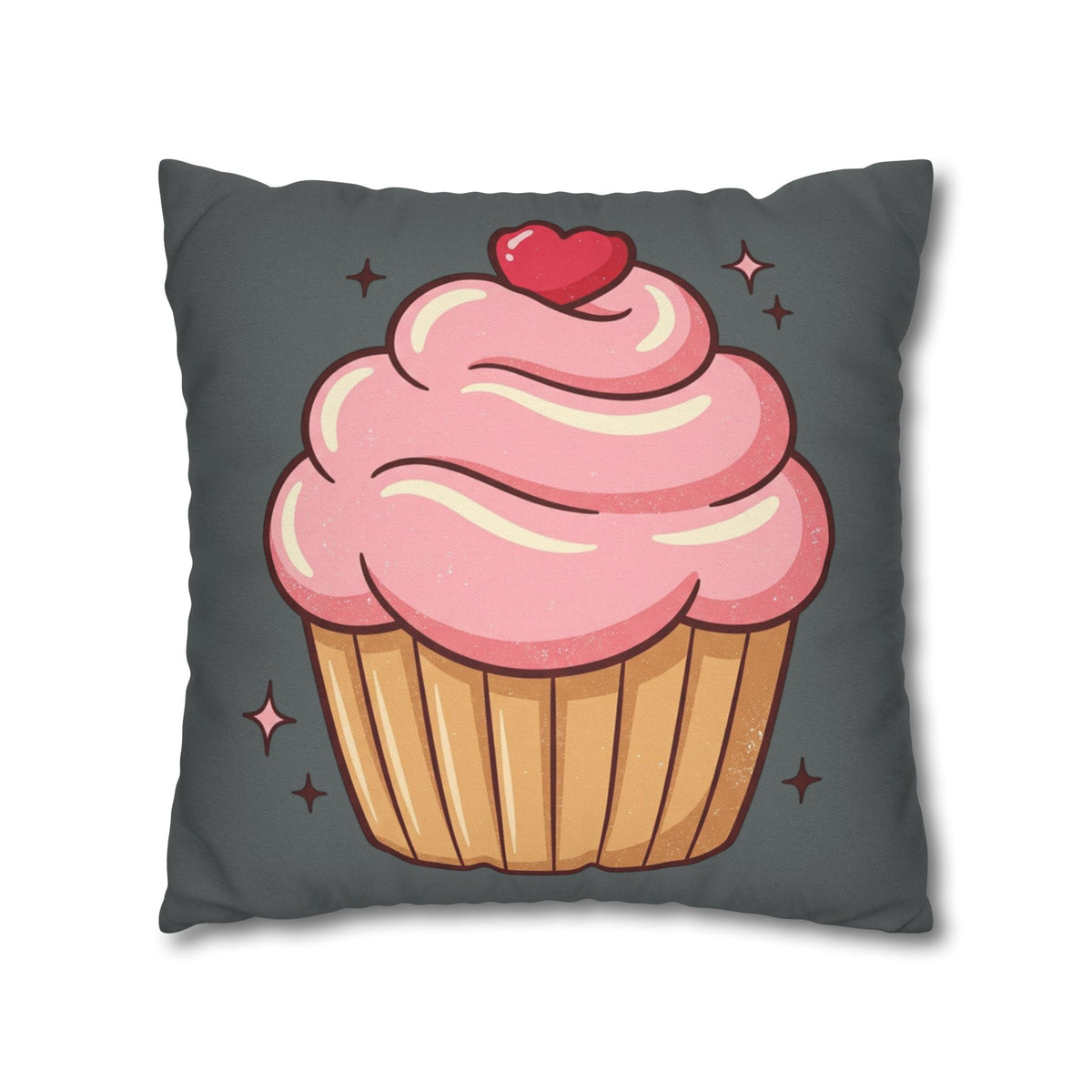 Pink Cup Cake Spun Polyester Square Pillowcase- Dark Grey