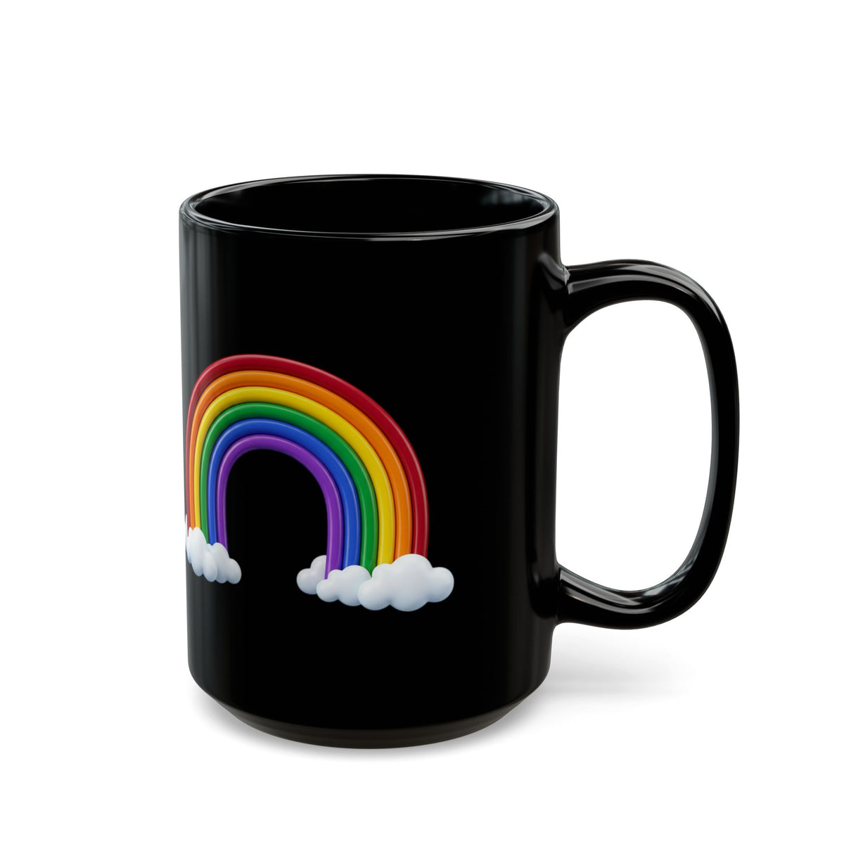 Black Rainbow Mug (11oz/15oz) — Colorful Rainbow & Clouds Coffee Cup