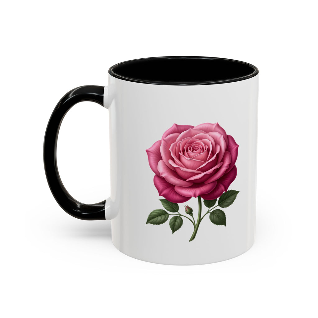 Pink Rose Accent Coffee Mug — Floral Tea & Coffee Cup (11/15 oz)