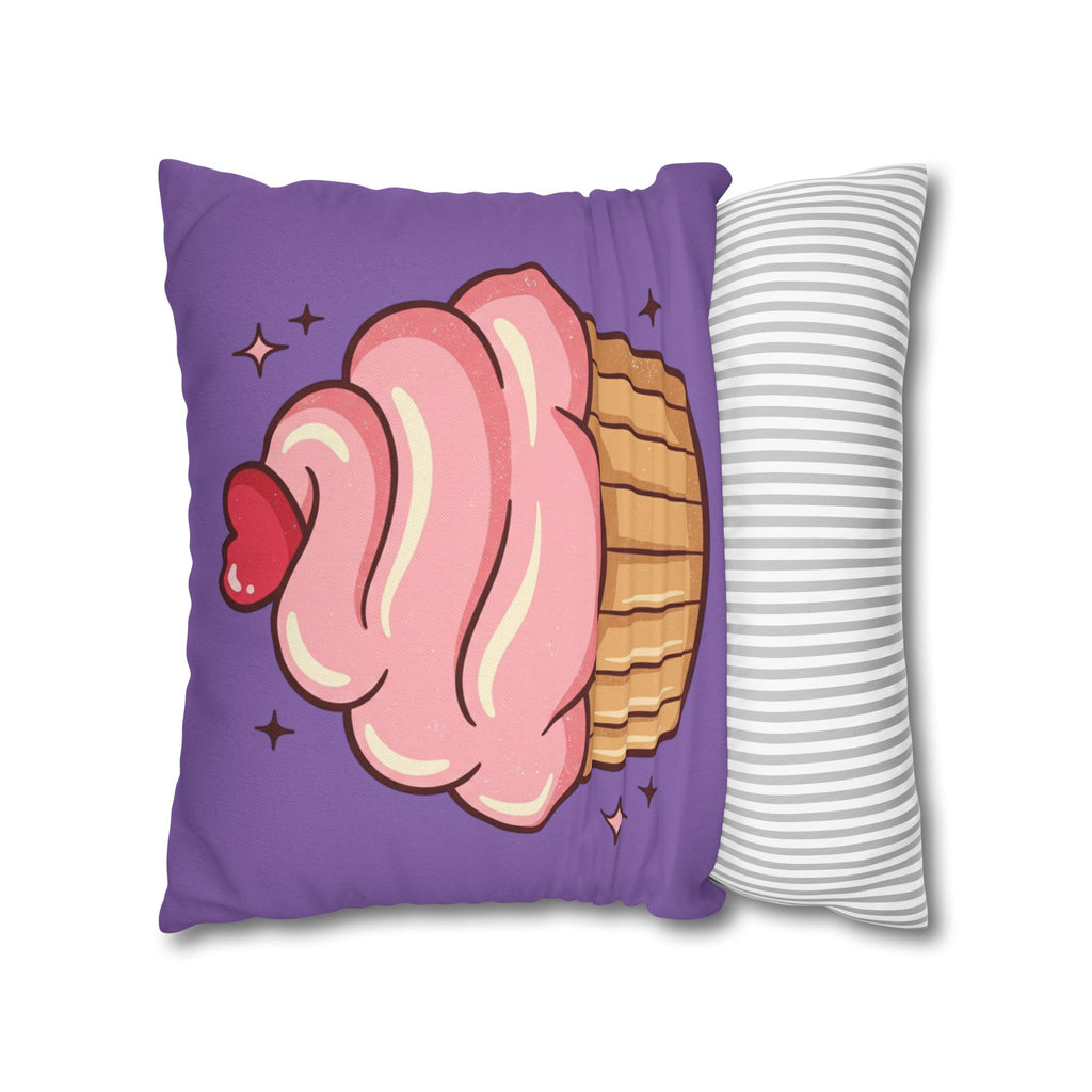 Pink Cupcake Spun Polyester Square Pillowcase- Light Purple
