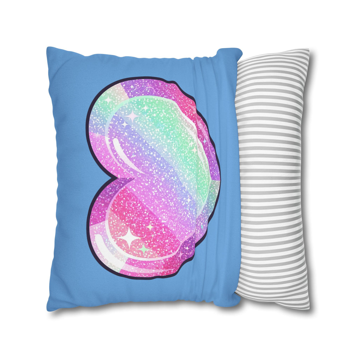 Pastel Glitter Heart Pillowcase Spun Polyester Square Pillowcase- Light Blue