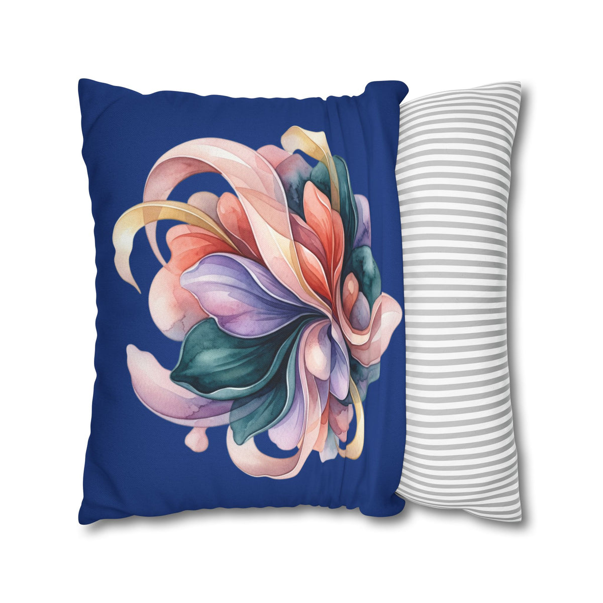 Floral Swirl Decorative Pillowcase — Vibrant Abstract Blossom on Navy