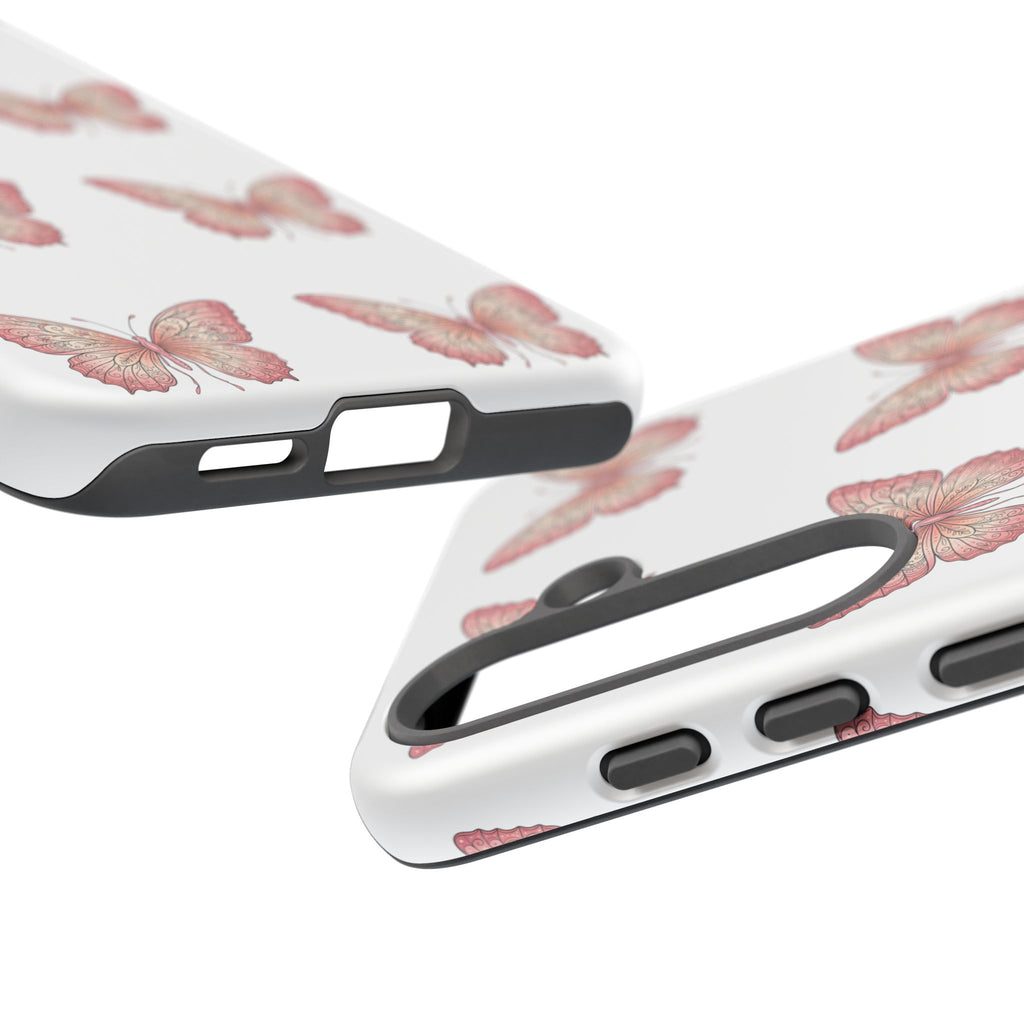 Pink Butterfly Tough Phone Case — Floral Pattern Protective Cover