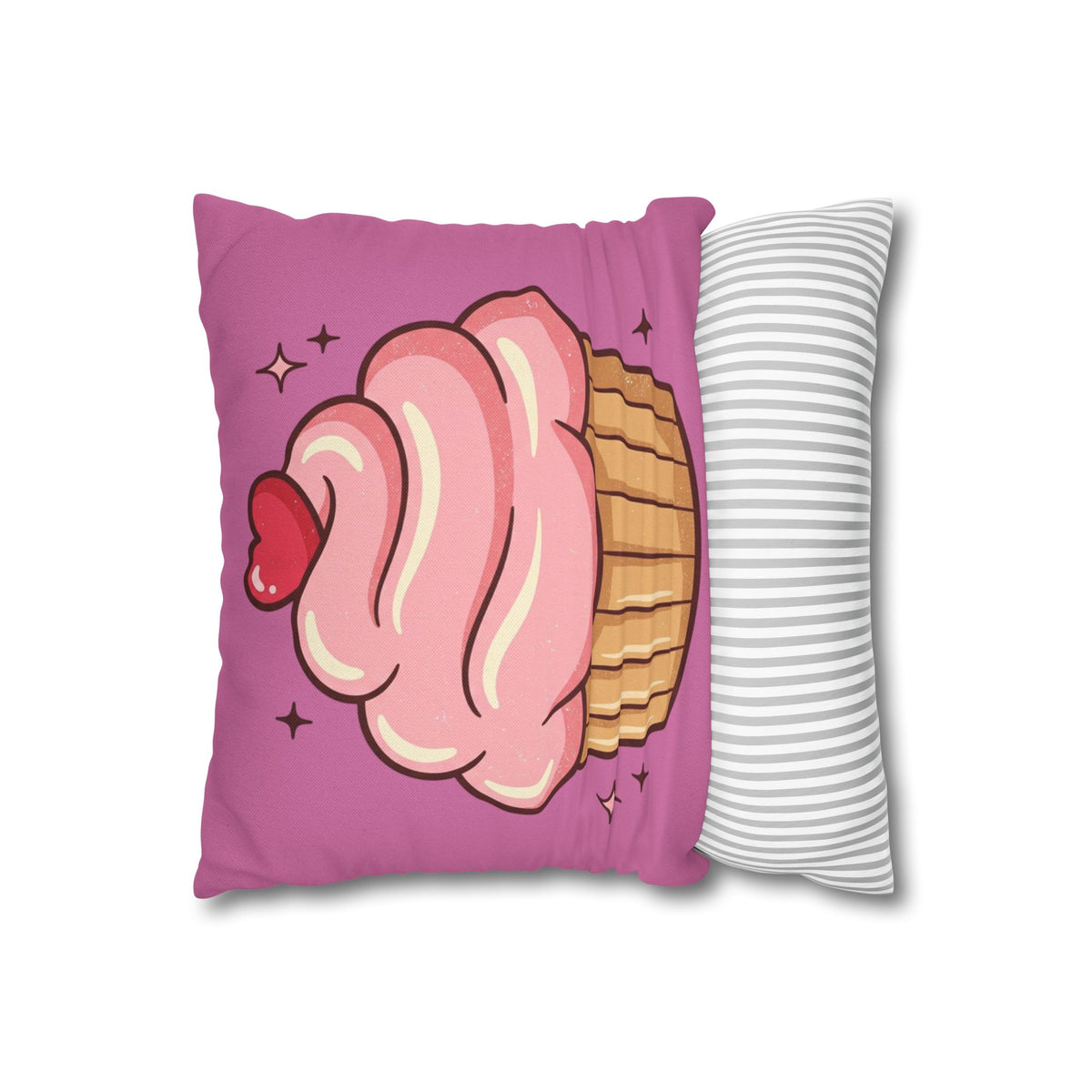 Pink Cupcake Spun Polyester Square Pillowcase- Light Pink