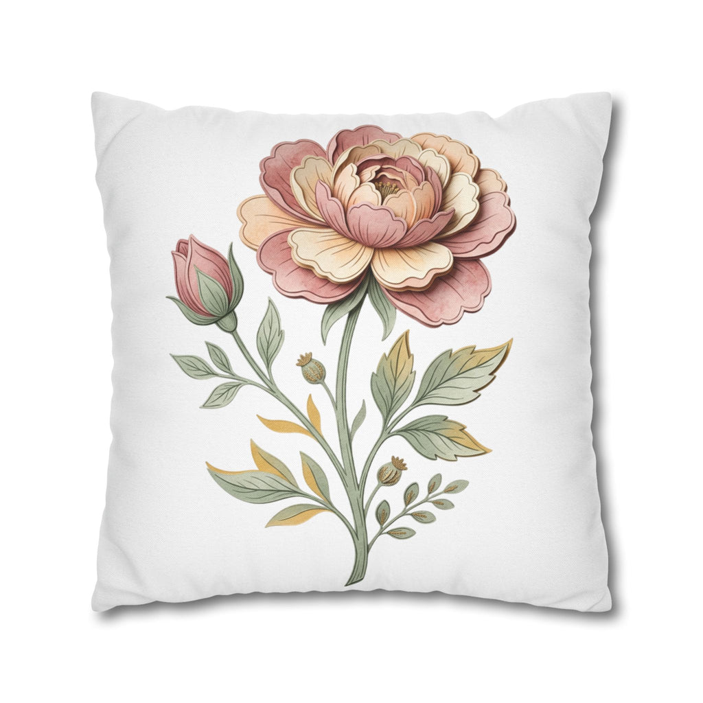 Floral Rose Spun Polyester Square Pillowcase