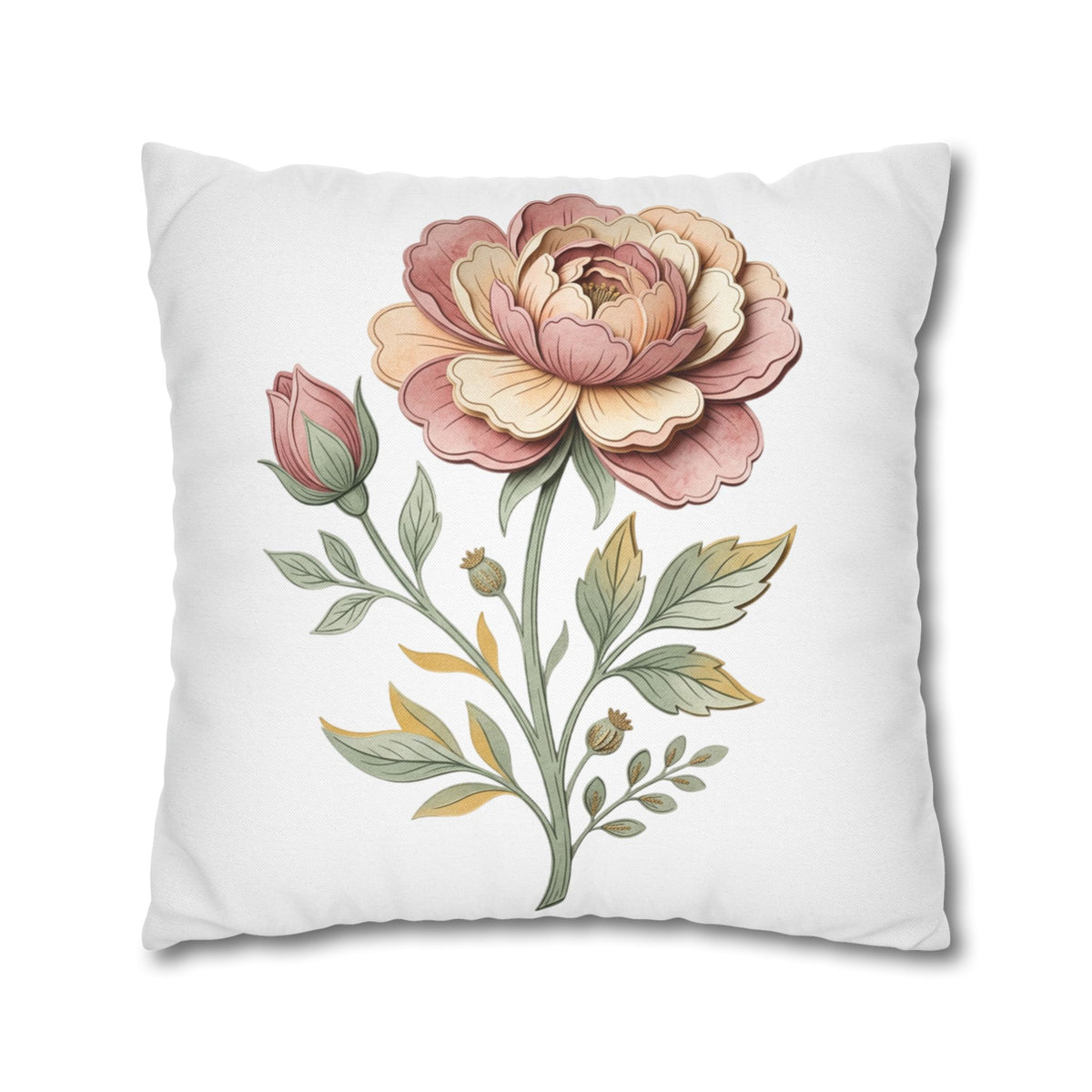 Floral Rose Spun Polyester Square Pillowcase