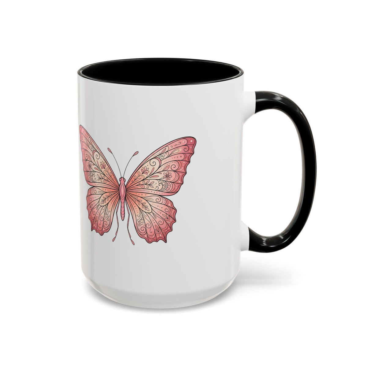 Pink Watercolor Butterfly Accent Coffee Mug — Floral Boho Tea & Coffee Cup (11/15oz)
