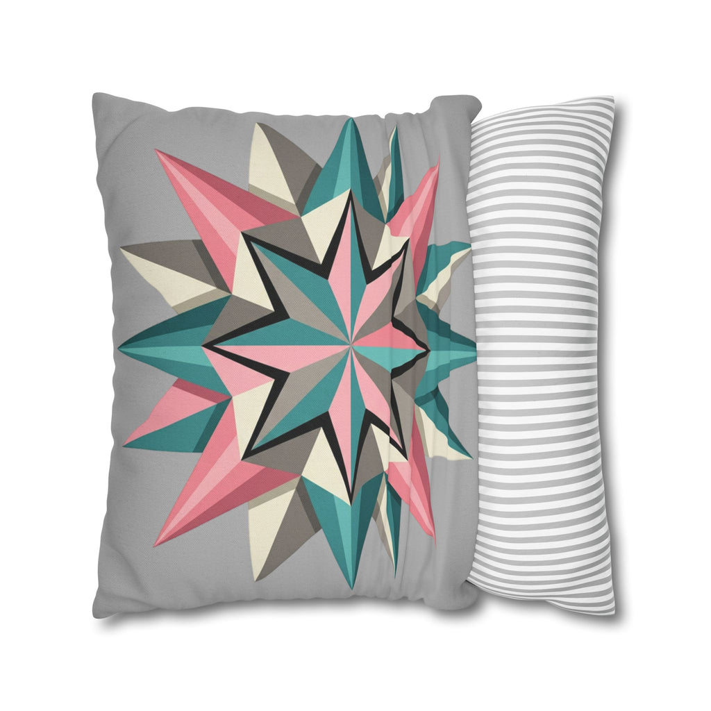 Geometric Starburst Throw Pillowcase — Pink Teal Modern Accent
