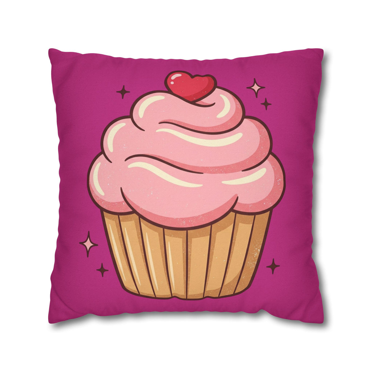 Pink Cupcake Spun Polyester Square Pillowcase- Magenta
