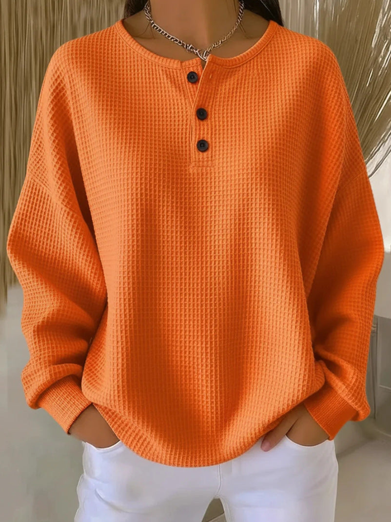 Round neck solid color pullover loose top long sleeve and short sleeve