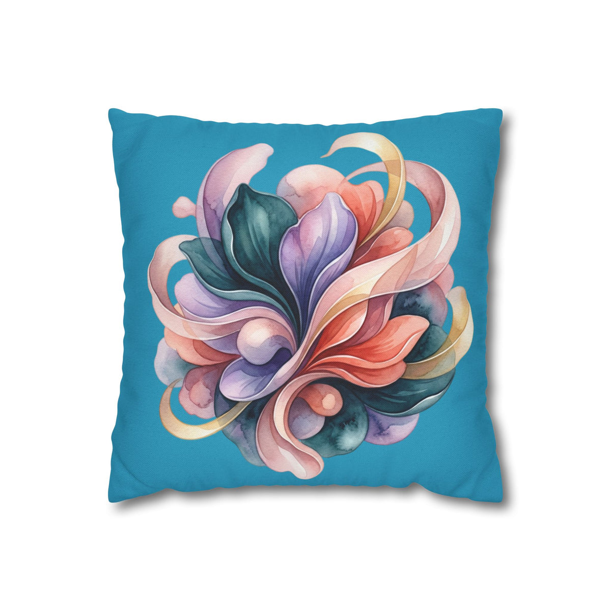 Floral Swirl Decorative Pillowcase — Colorful Abstract Blossom on Teal