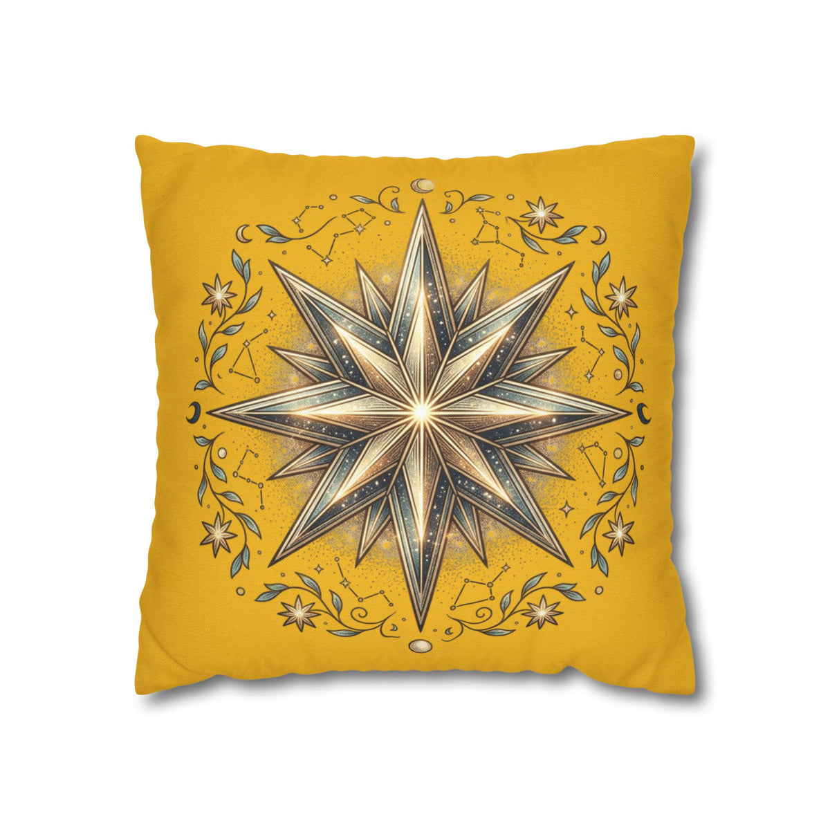 Star Print Yellow Spun Polyester Square Pillowcase