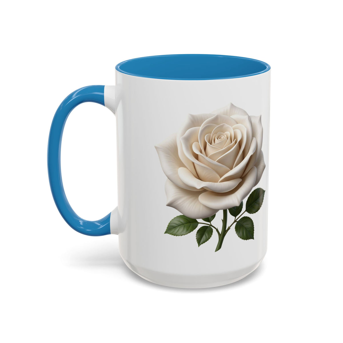 White Rose Accent Coffee Mug — Elegant Floral 11/15oz Ceramic