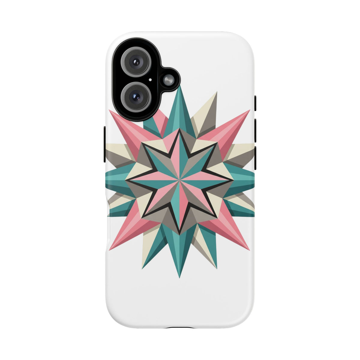 Geometric Star Tough Phone Case – Pink Teal Compass Design