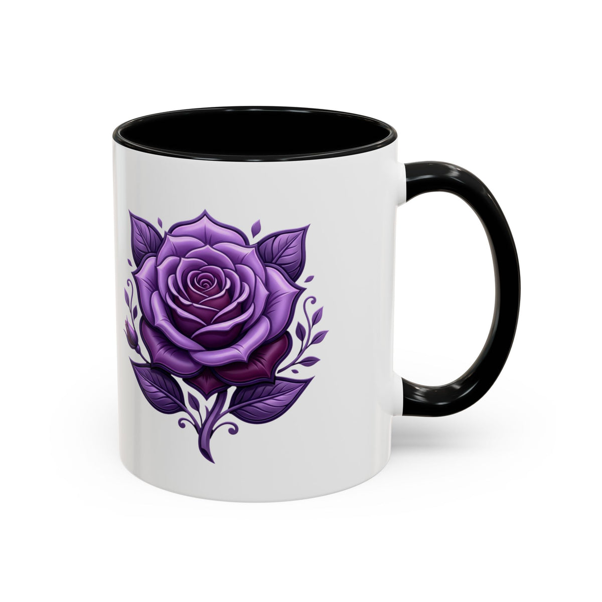 Purple Rose Accent Coffee Mug — Floral Gothic Tea Cup for Women & Gifts