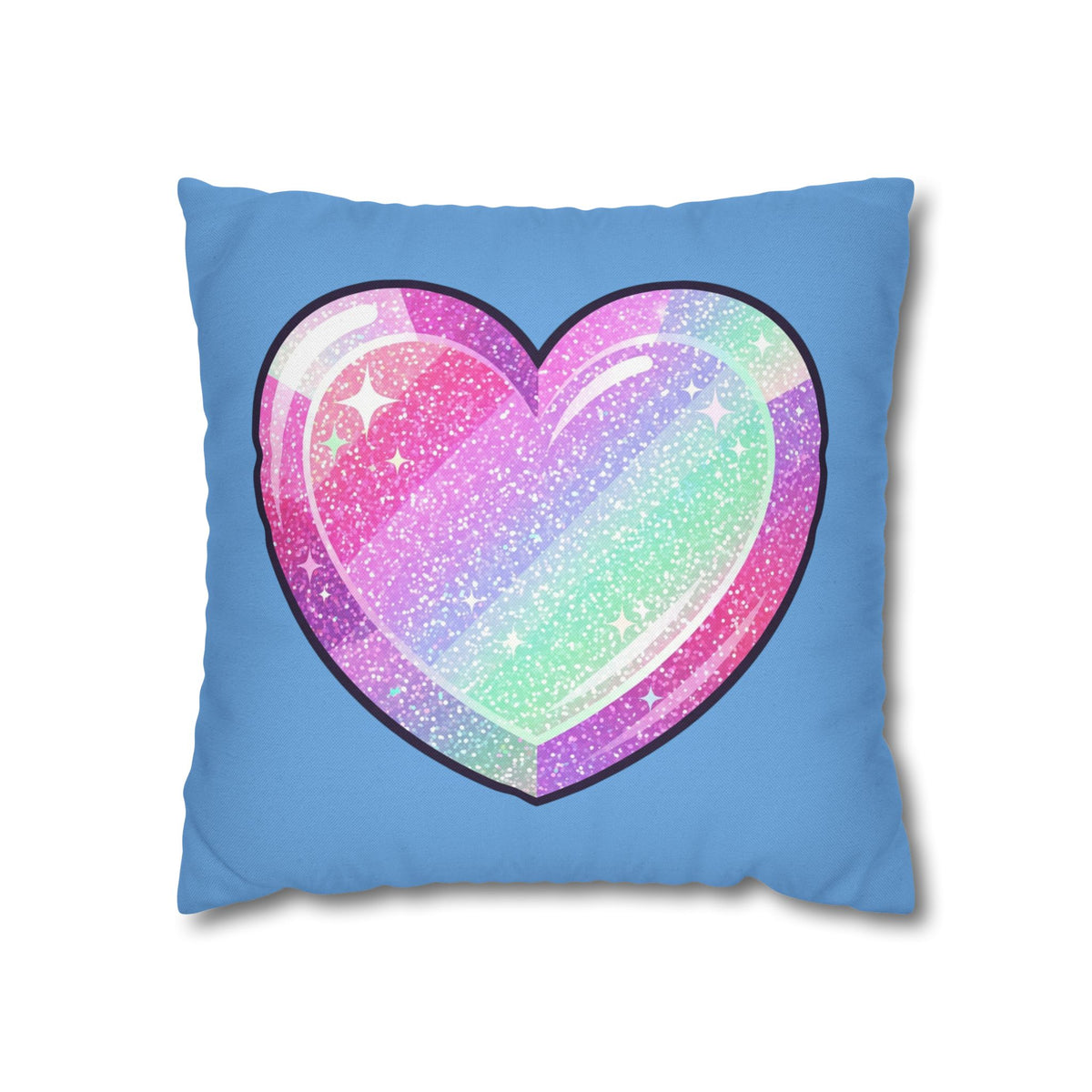 Pastel Glitter Heart Pillowcase Spun Polyester Square Pillowcase- Light Blue