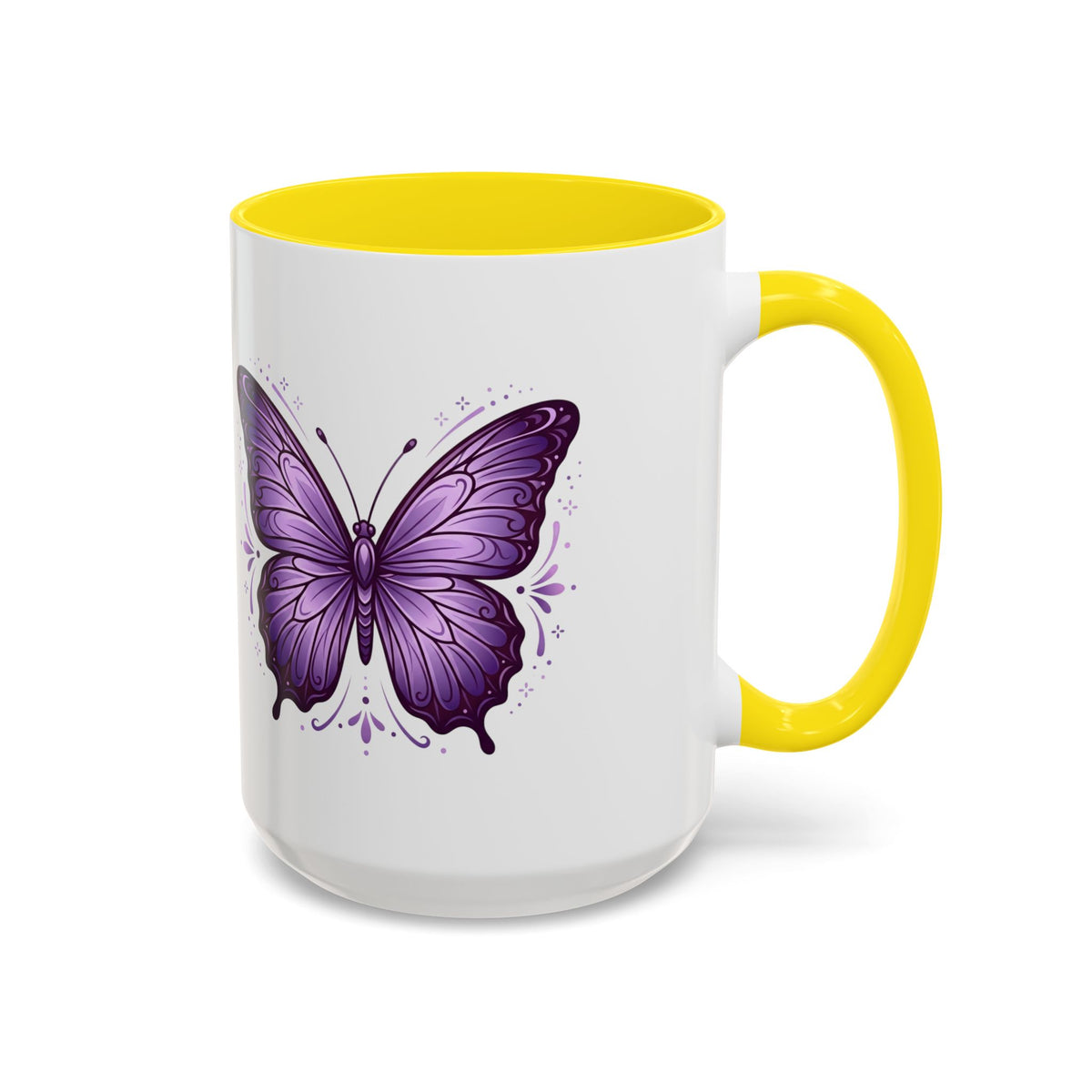 Purple Butterfly Accent Coffee Mug — 11oz & 15oz Decorative Tea Cup