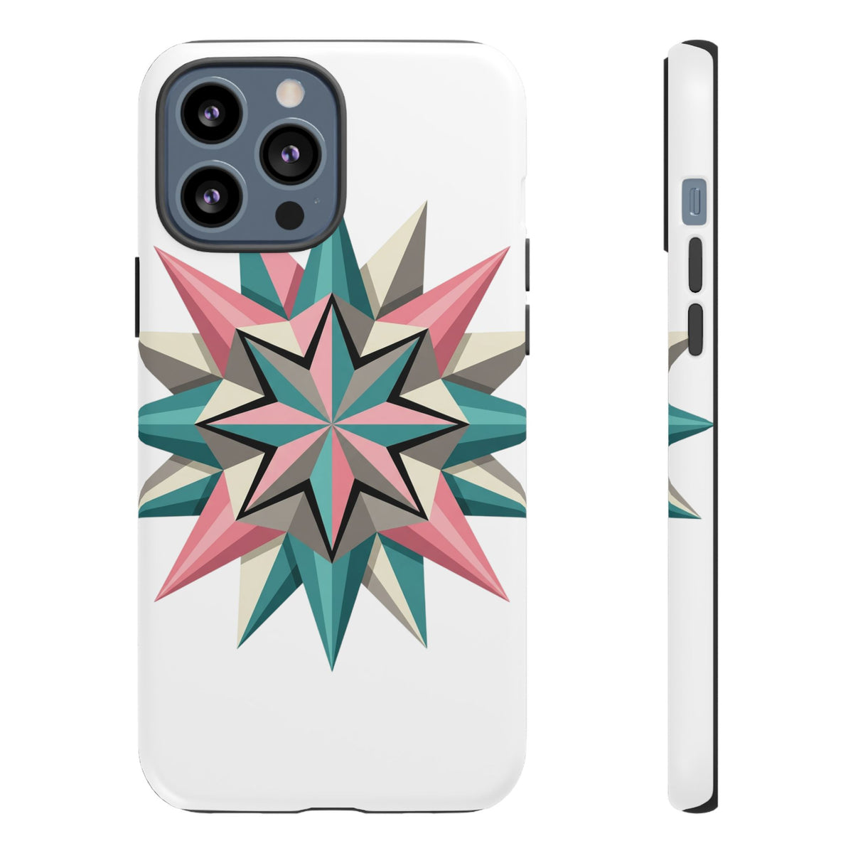 Geometric Star Tough Phone Case – Pink Teal Compass Design
