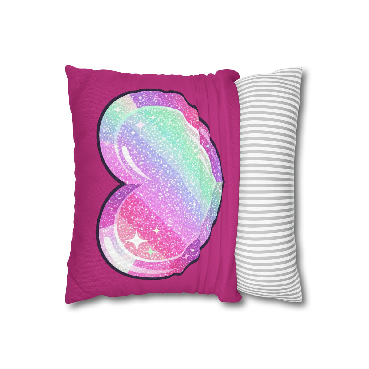Pastel Glitter Heart Pillowcase Spun Polyester Square Pillowcase- Magenta