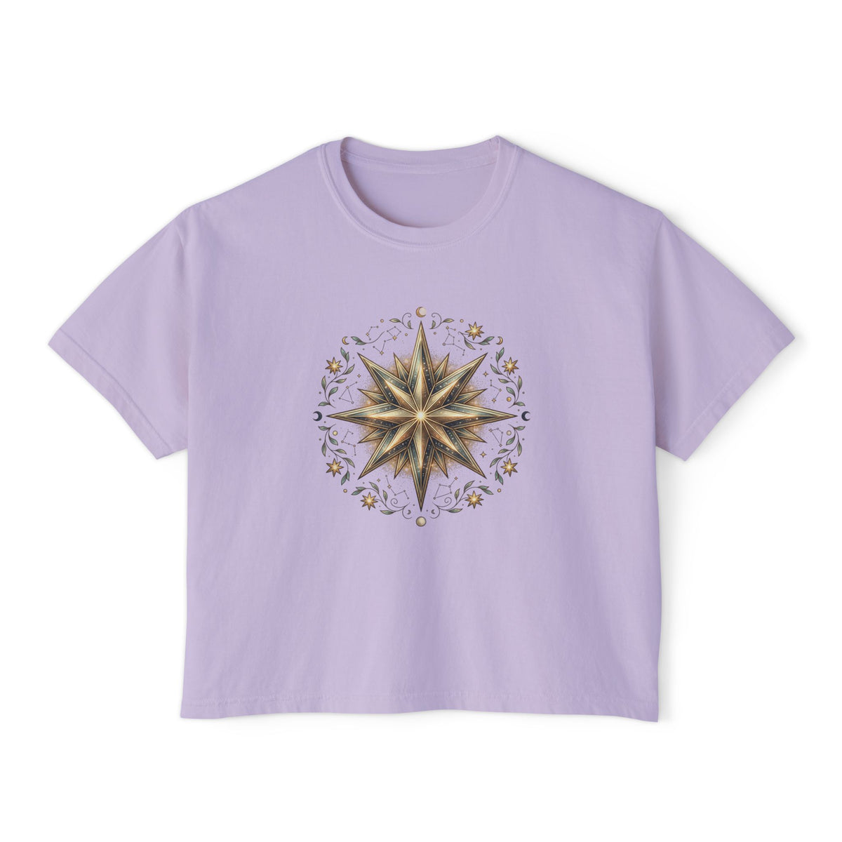 Starburst Floral Boxy Tee — Women's Boho Graphic Crop T-Shirt