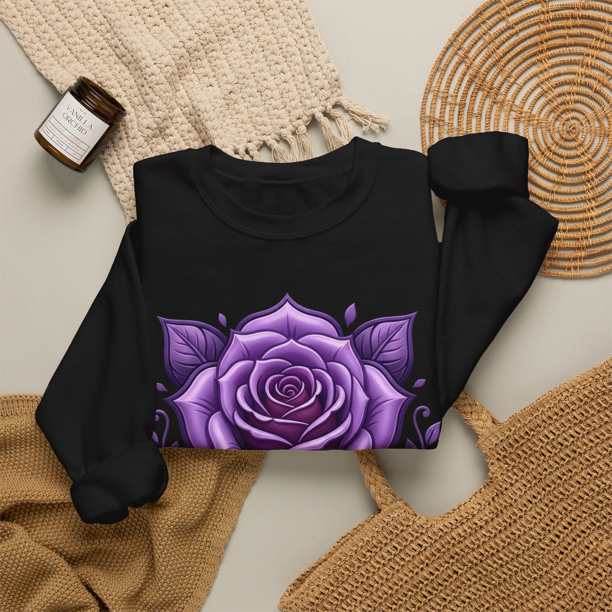 Purple Rose Crewneck Sweatshirt