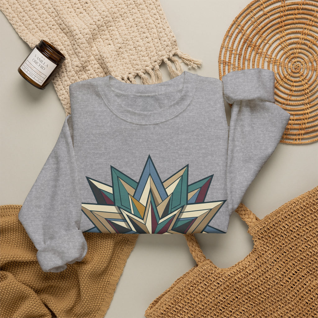 Crewneck Sweatshirt — Geometric Starburst Mandala Design