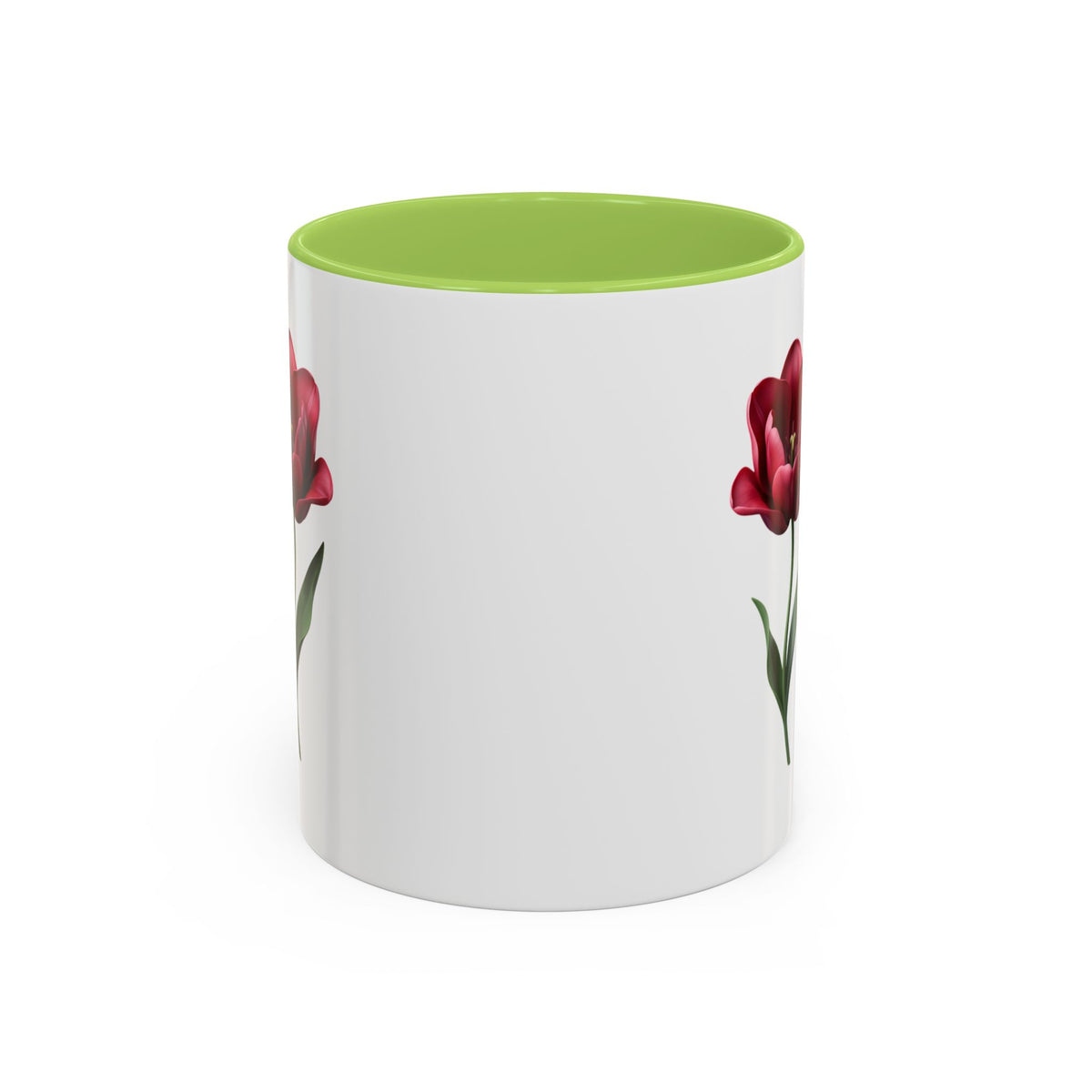 Red Tulip Accent Coffee Mug – Floral 11/15oz Ceramic Mug