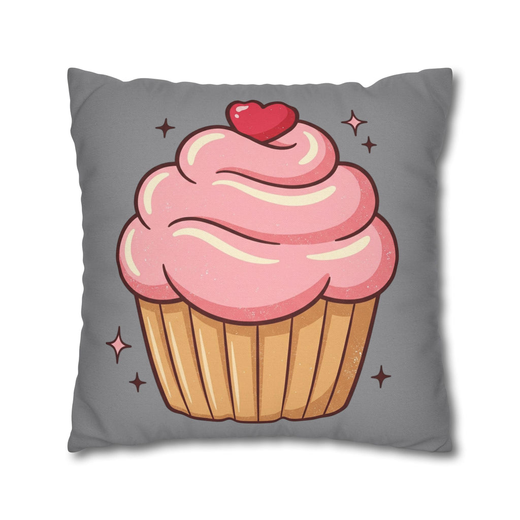 Pink Cupcake Spun Polyester Square Pillowcase- Grey