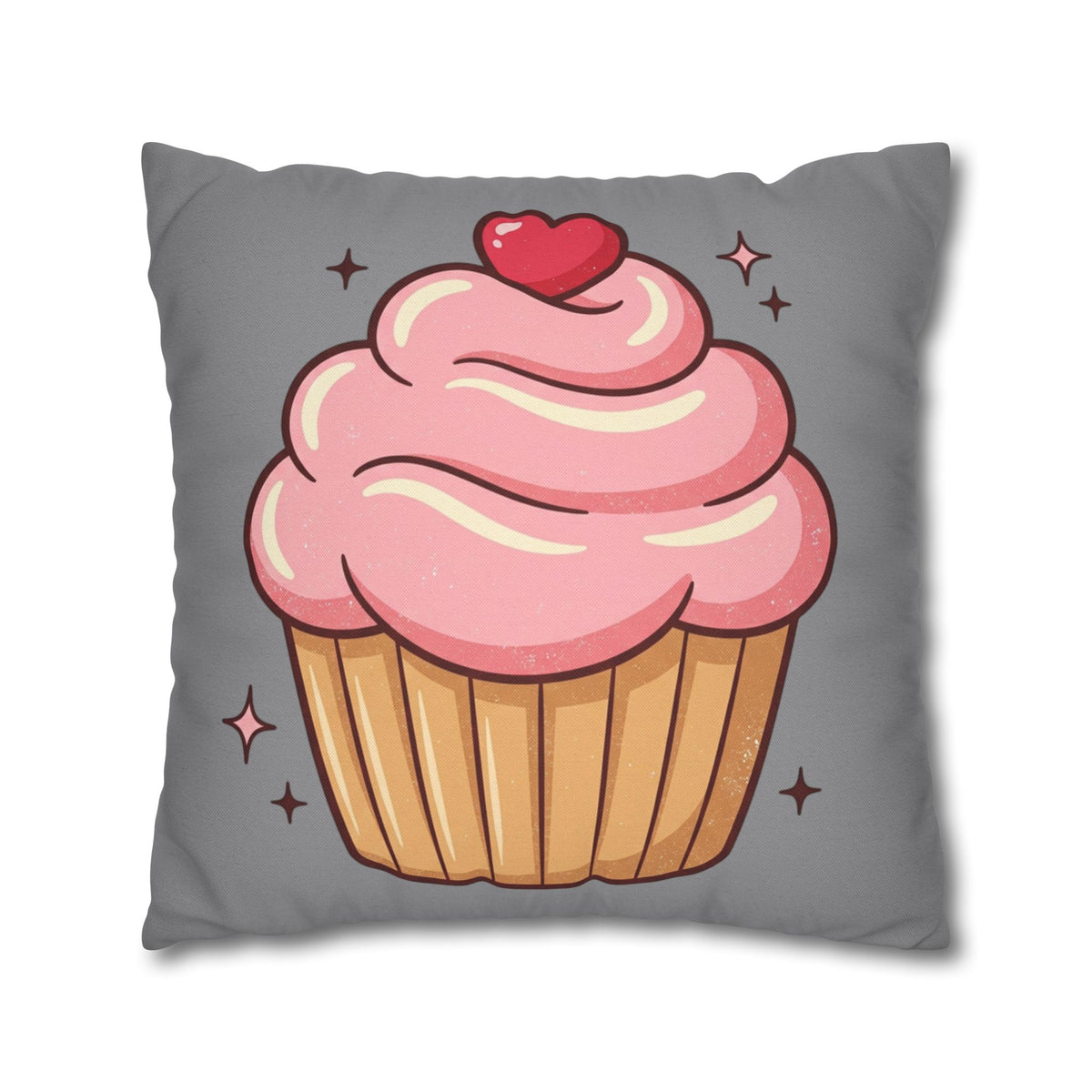 Pink Cupcake Spun Polyester Square Pillowcase- Grey