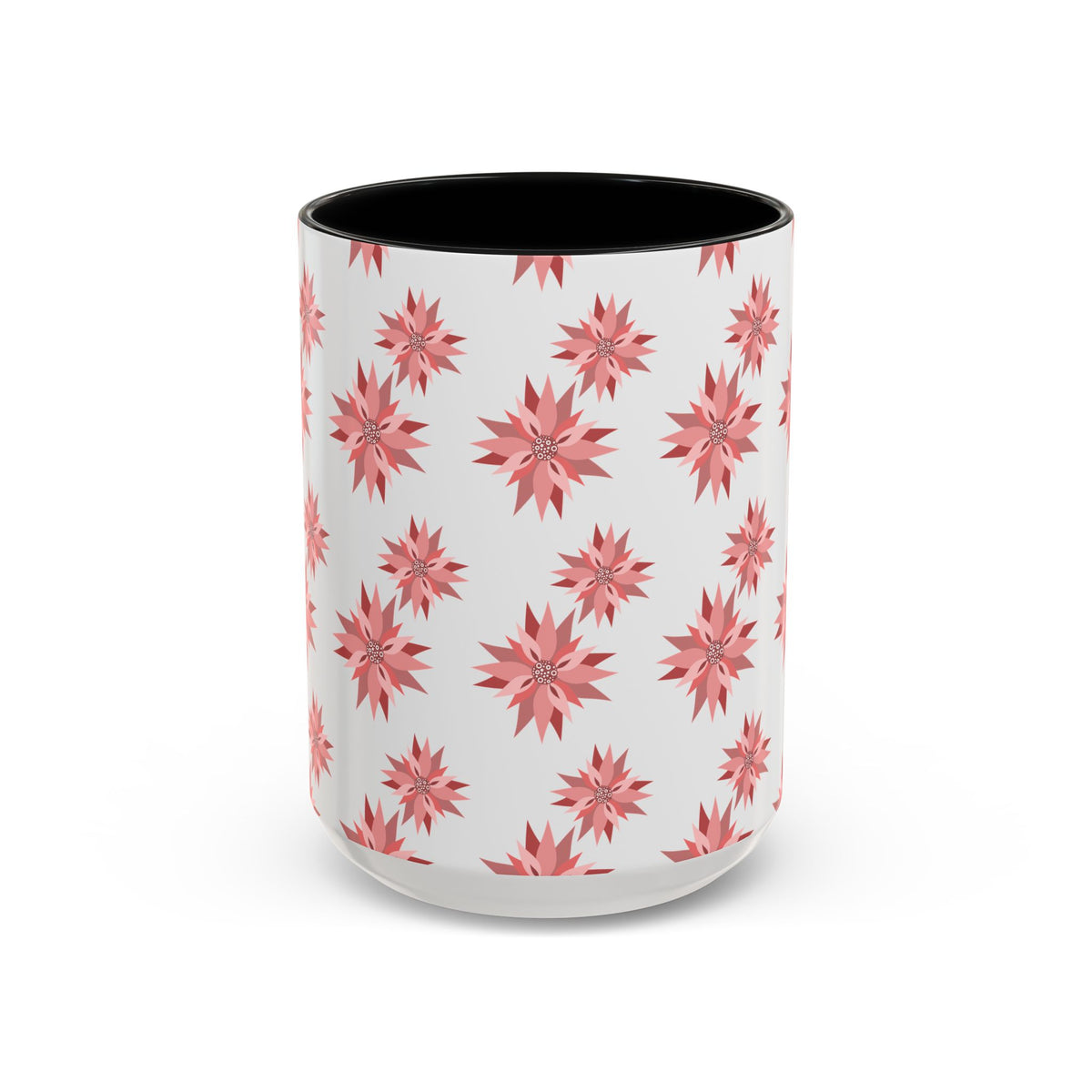 Pink Geometric Floral Accent Coffee Mug — 11/15oz
