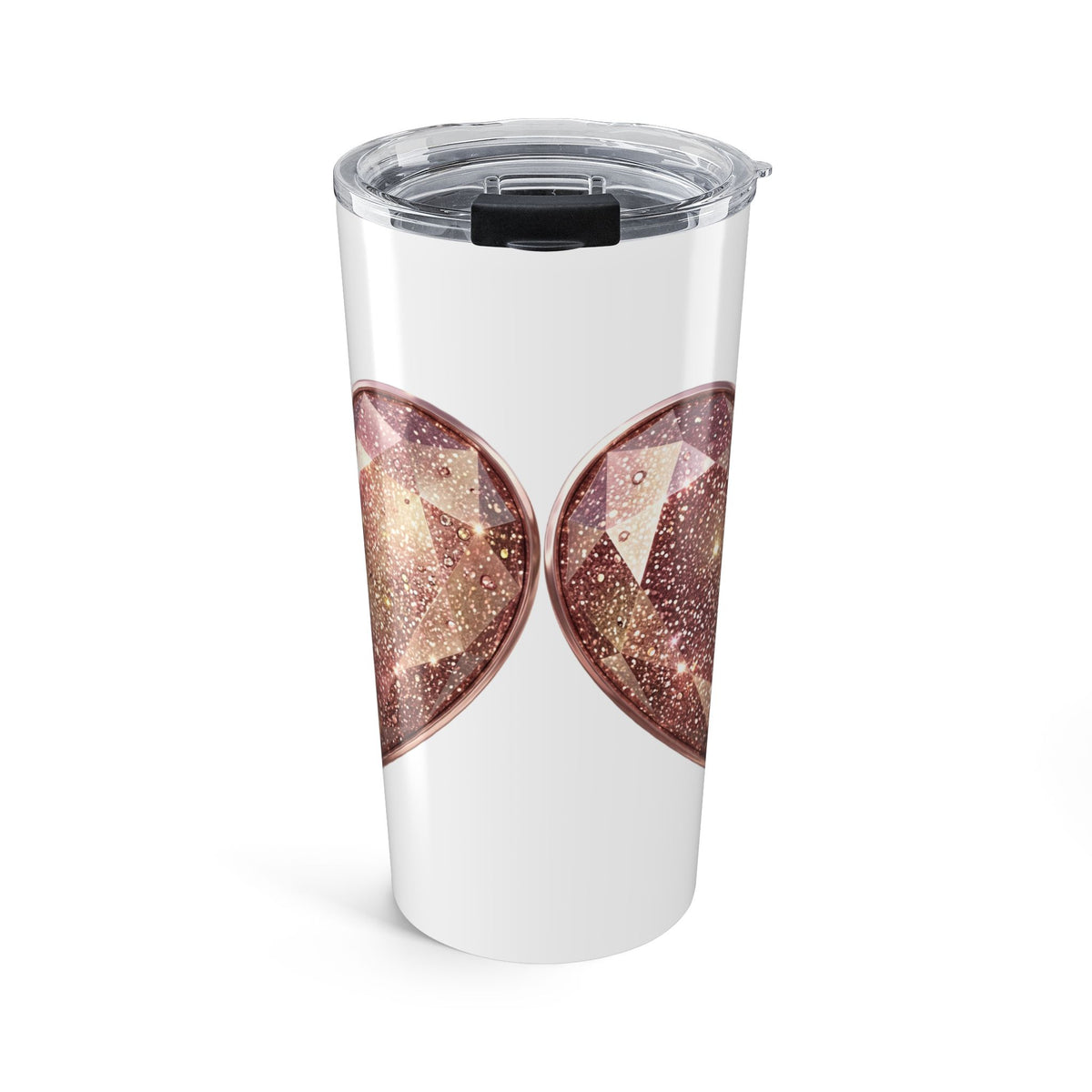 20oz Rose Gold Glitter Heart Tumbler — Stainless Travel Cup- White